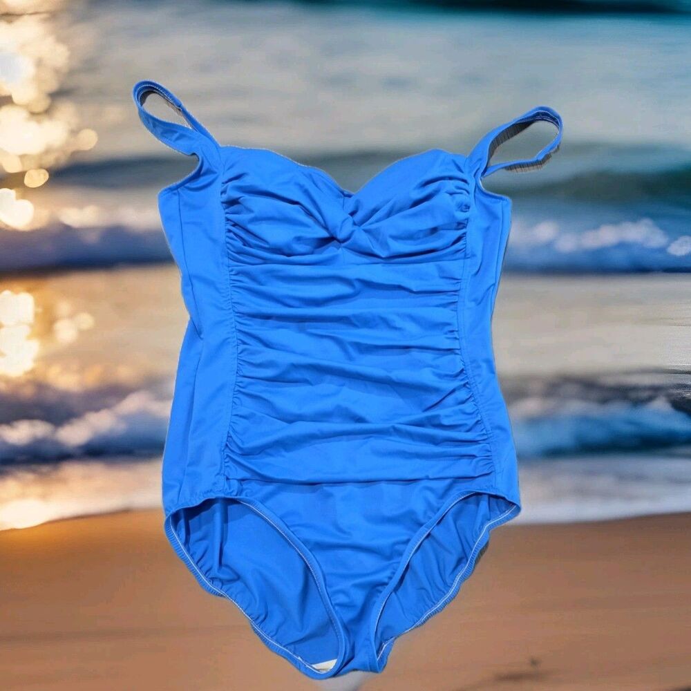 Trimshaper Swimsuit Slimming Blue One Piece Size 16 Bathing Suit Ruched Beach